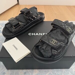 CHANEL Black Quilted Sandals